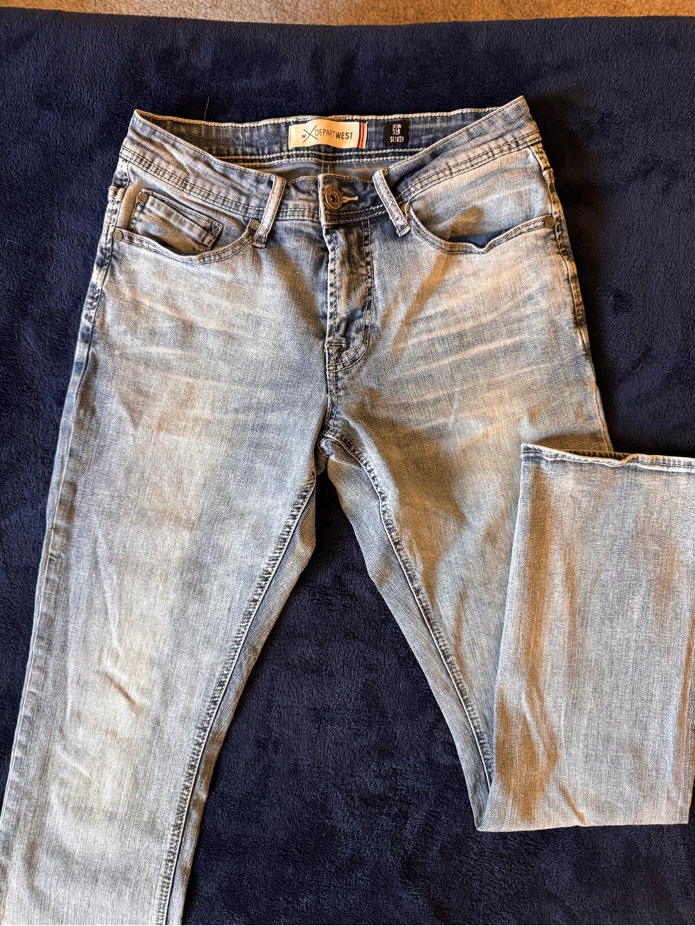 Light Blue Slim Straight Jeans by Departwest